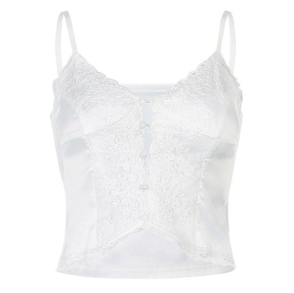 White Lace Crop Tank Top